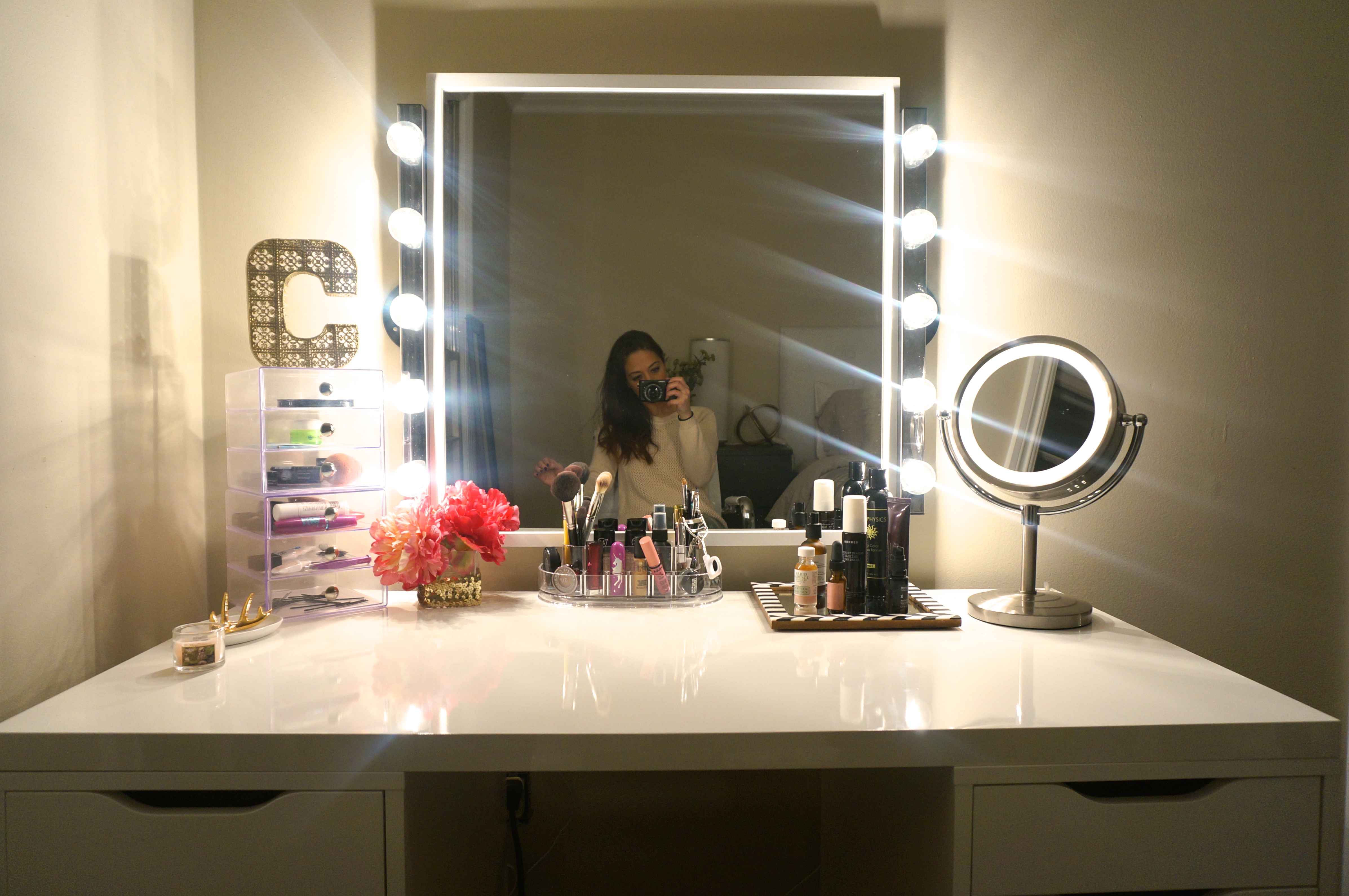 white vanity with lights ikea